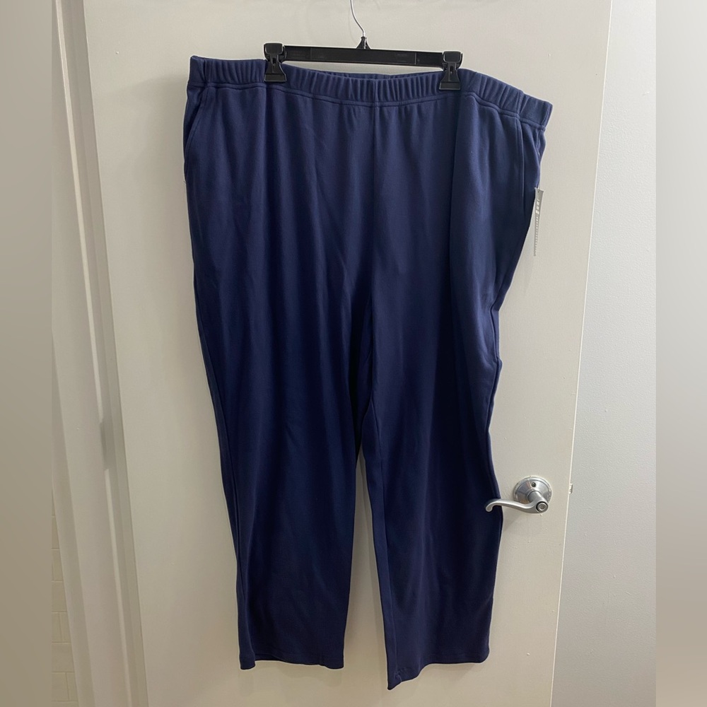 NWT Woman Within Women's 3X Navy Blue Pull-On Knit Pants Plus Size Soft Stretch